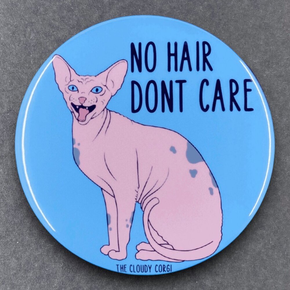 Funny Sphynx Cat Handmade Pin, Magnet, Keychain, Bottle Opener or Mini Ornament